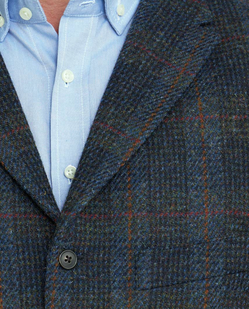 Wales - Harris Tweed Weste mit Kragen in multi-blue Twill - Wellington of Bilmore