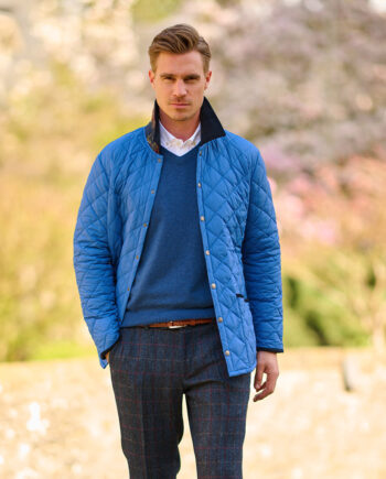 blaue Herrensteppjacke "York" mit Cordkragen | Wellington of Bilmore